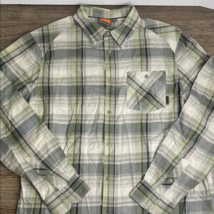 Merrell Men’s Plaid Button-Down Shirt – Green / Gray – Size XL